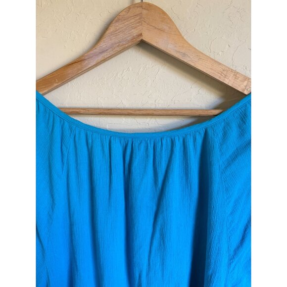 Catherines 2X Blue Gauzy Brushed Cotton V-Neck Short Sleeve Top - Picture 5 of 5